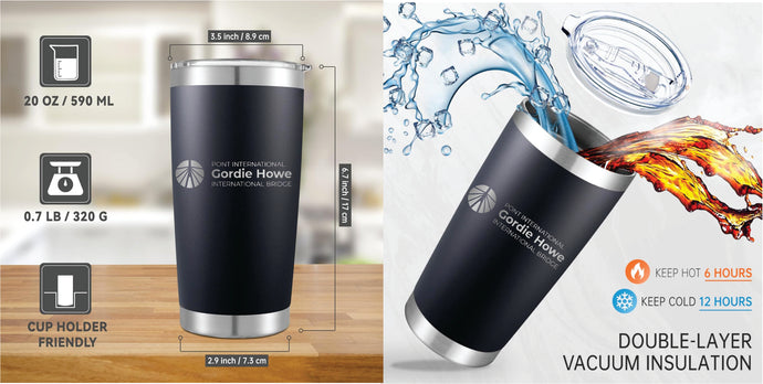 Gordie Howe Bridge Double walled Stainless Steel 20 oz. Tumbler